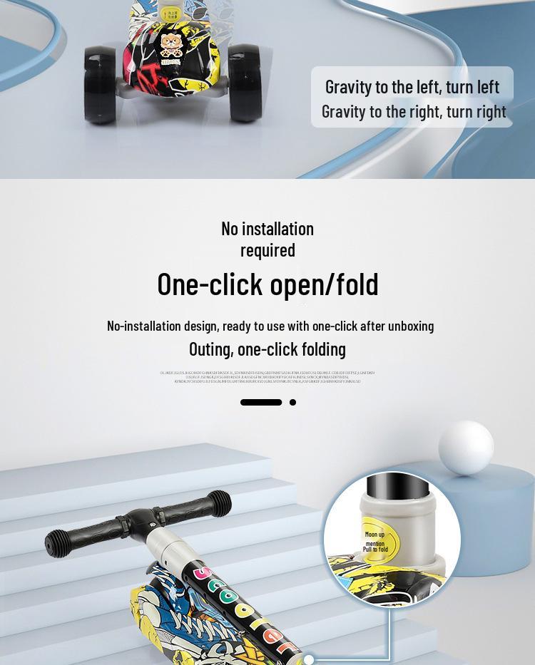 Foldable Children's Scooter with Music & Lights for Ages 3-12