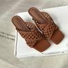 European and American Holiday Style Hand-woven Comfortable Wedge Heel Outer Slippers 2025 Medium Heel Breathable Square Head Open-toed Sandals Women
