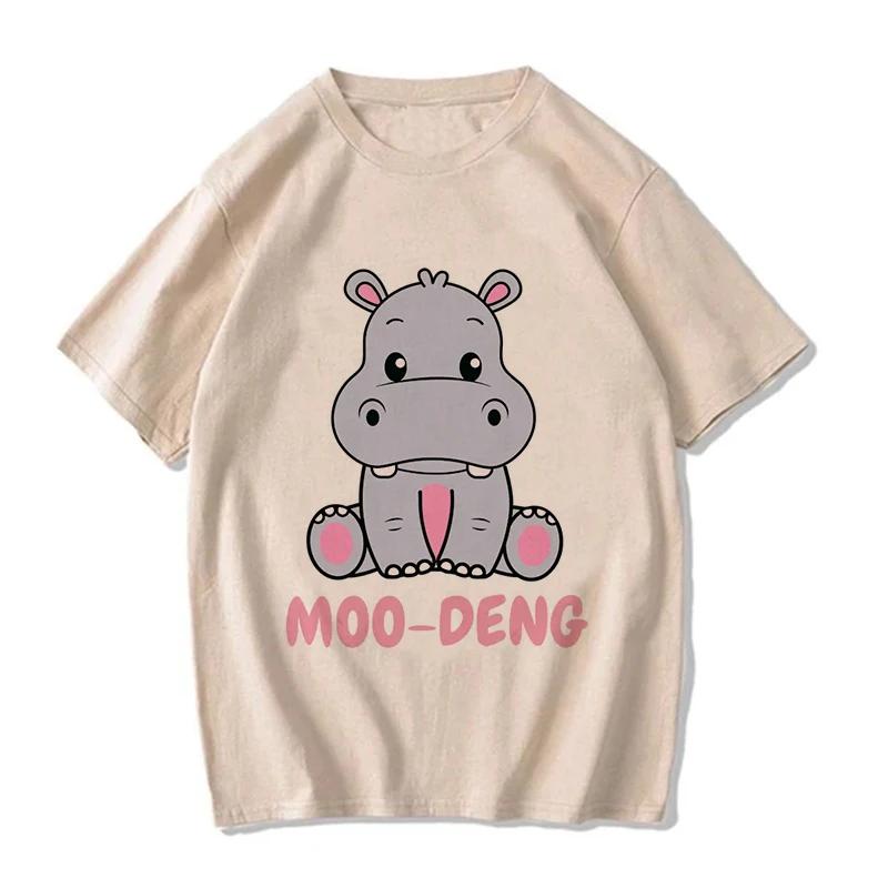 Kawaii Moo Deng Y2k T Shirt Funny Baby Hippo Tshirt Men Women Fashion Mange T-shirt Cartoon Harajuku Tee Tops Streetwear Clothes