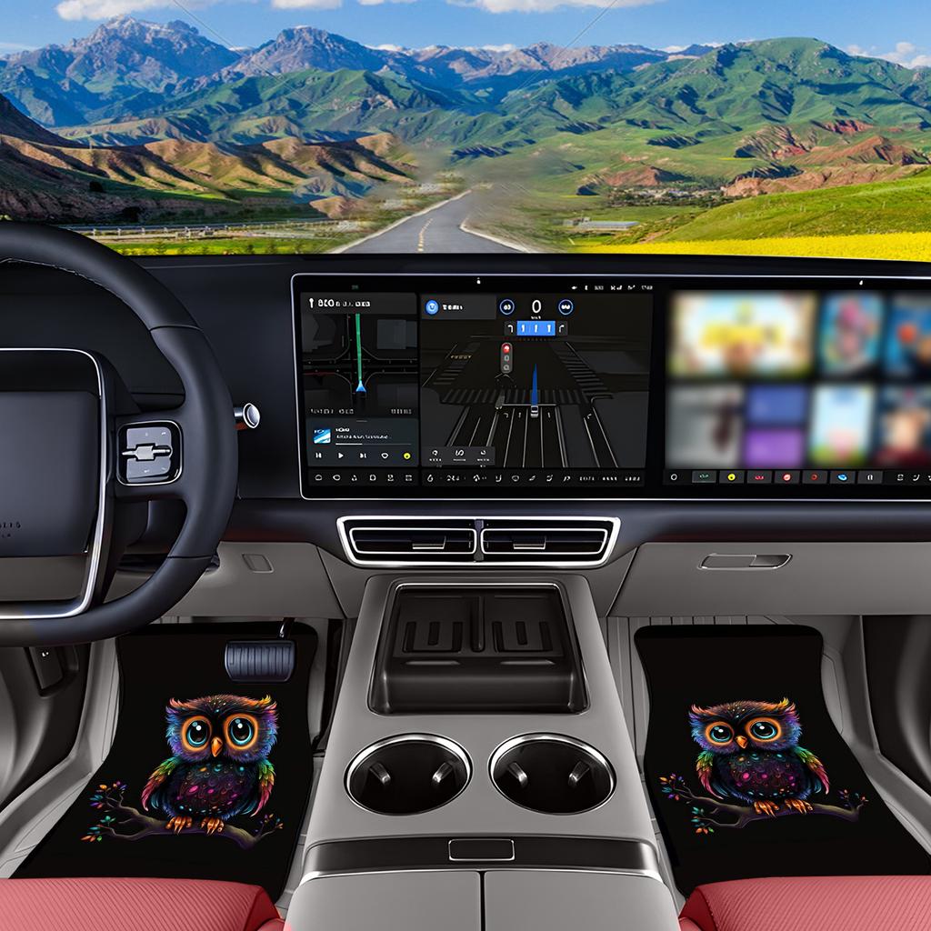 4pcs Set of Owl-Themed Car Floor Mats, Suitable for Protecting All Vehicle Front And Rear Seats, with Anti-Slip Base, Easy-To-Clean Interior Car