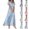 Maxi Dresses Casual for Women Summer Elegant Cute Flowing Wedding Guest Short Sleeve Chiffon Floral Dresses