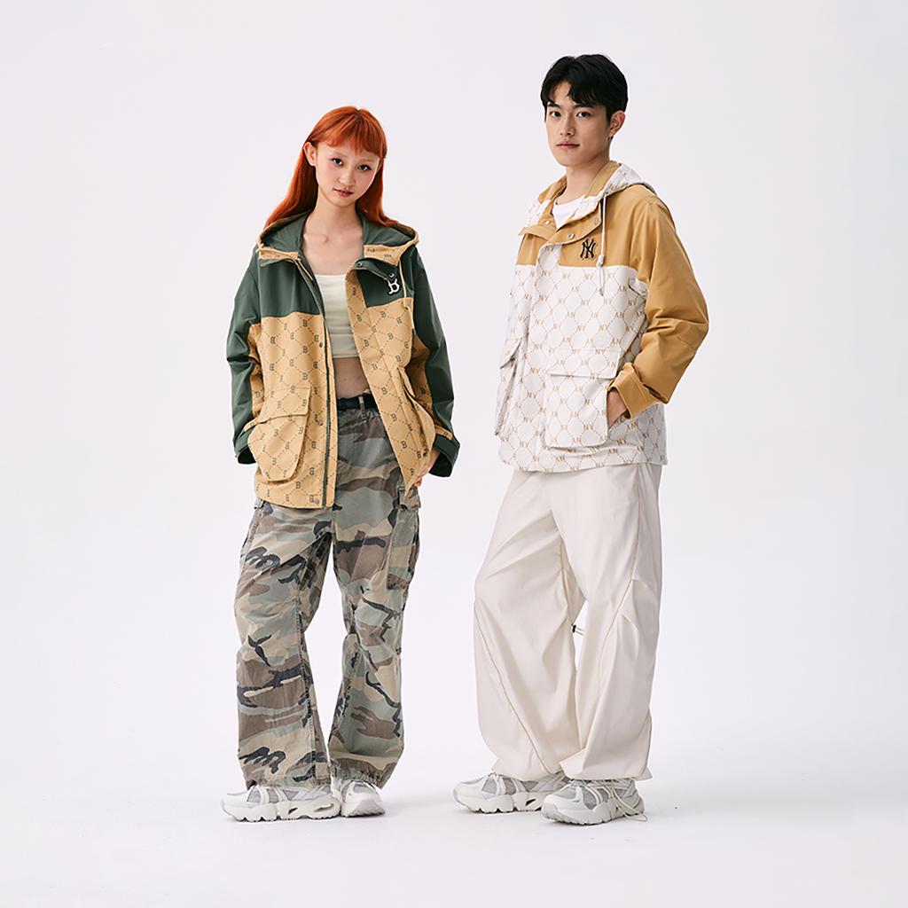 Новая коллекция MLB MONOGRAM Куртка ветрозащитная SS25 Boston Red Sox Унисекс Темно-хаки 3AWJM0151-43KAD