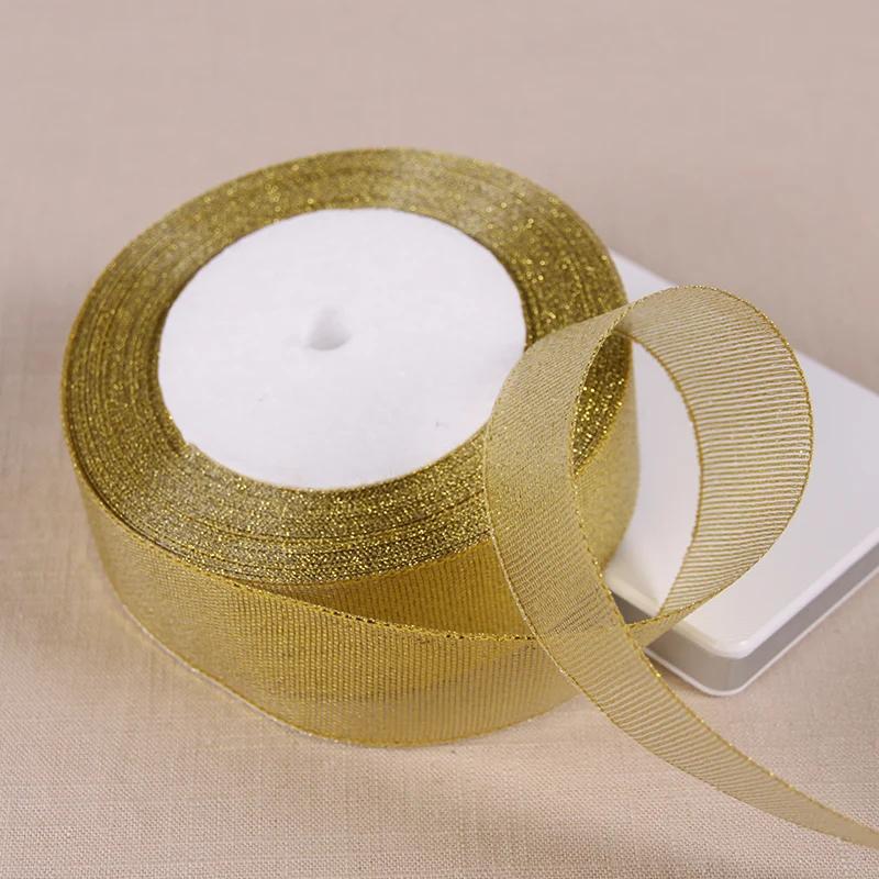 6 мм 10 мм 15 мм 20 мм 25 мм 40 мм 50 мм 25 ярдов Золотые Серебряные Блестящие Ленты Упаковка Свадебных Подарков Рождество Хэллоуин Вечеринка DIY Поделки