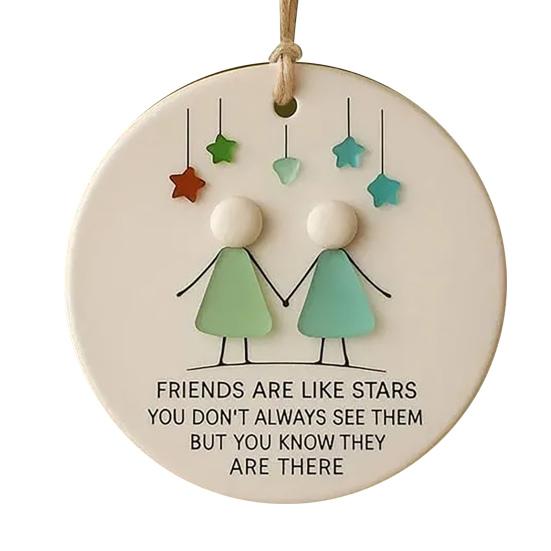 Friendship Sea Glass Christmas Ornament Round/Heart Shaped Friendship Keepsake for Best Friends Handmade Sea Glass Art Hanging Ornament for Christmas