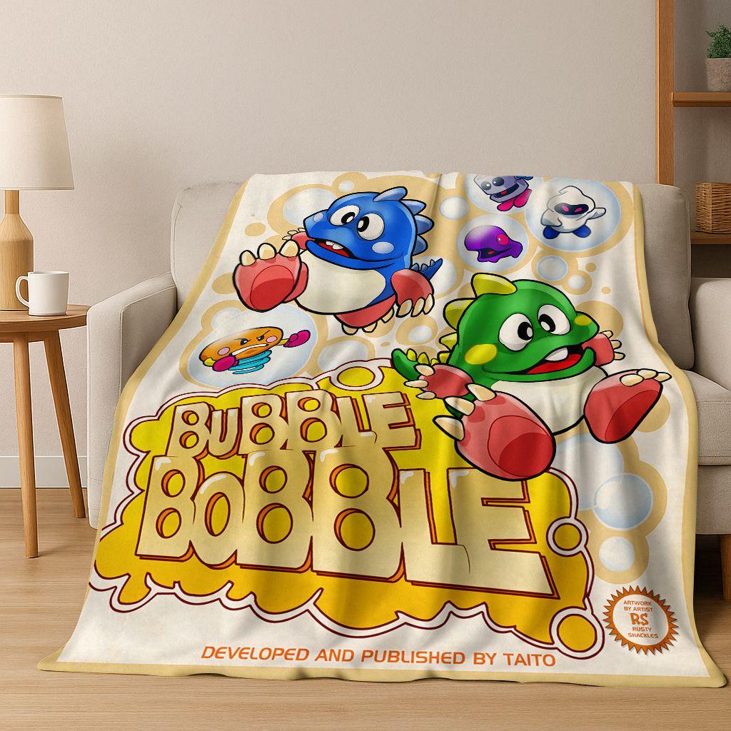 3D Retro Game Bubble Bobble Cartoon Flannel Blanket,Cozy Soft Throw Blanket for Home Bedroom Bed Sofa Picnic Cover Gift Kids
