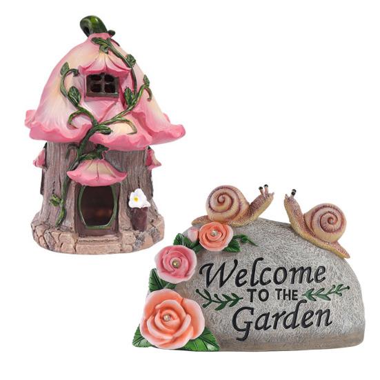 Garden Statue Solar Light Resin Outdoor Snail Welcome Figurine Eco-Friendly Flower Shape