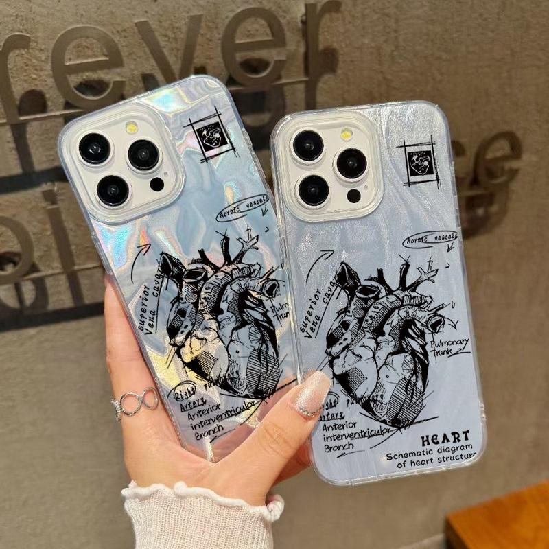 Heart Pattern Sparking Glitter Phone Case For iPhone 16 Pro 15 Pro Max 14 13 12 11 TPU Clear Soft Edge Shockproof Hybrid Hard PC Bumper Cover