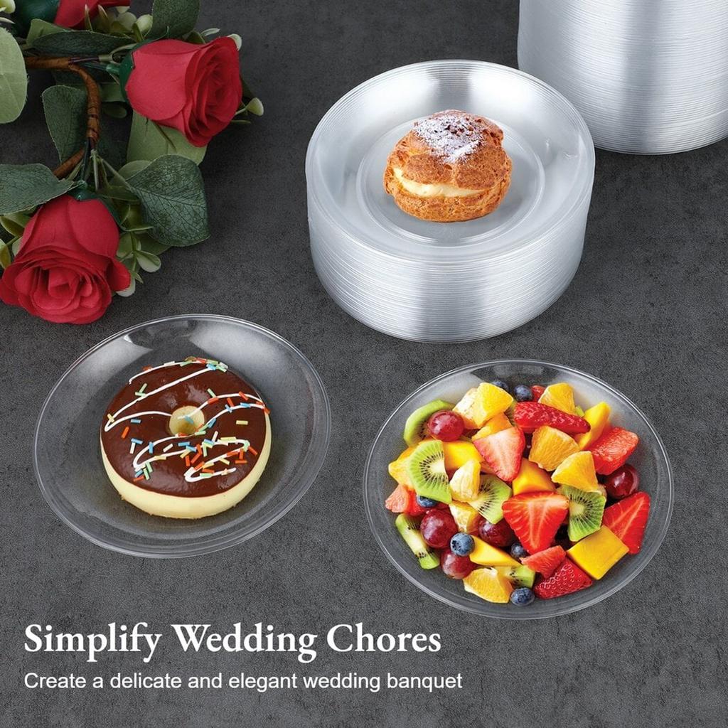 200 Pieces Disposable Clear Plastic Plates For Wedding 5 Inch Round Small Plate Trays For Party Weddings For Catering Hotel Dessert BBQ Picnic