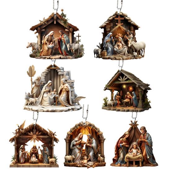 Рождественский кулон, украшение, Иисус, семейная молитва, сцена, кулон, яркий цветной религиозный символ, Рождественский кулон для дома, автомобиля