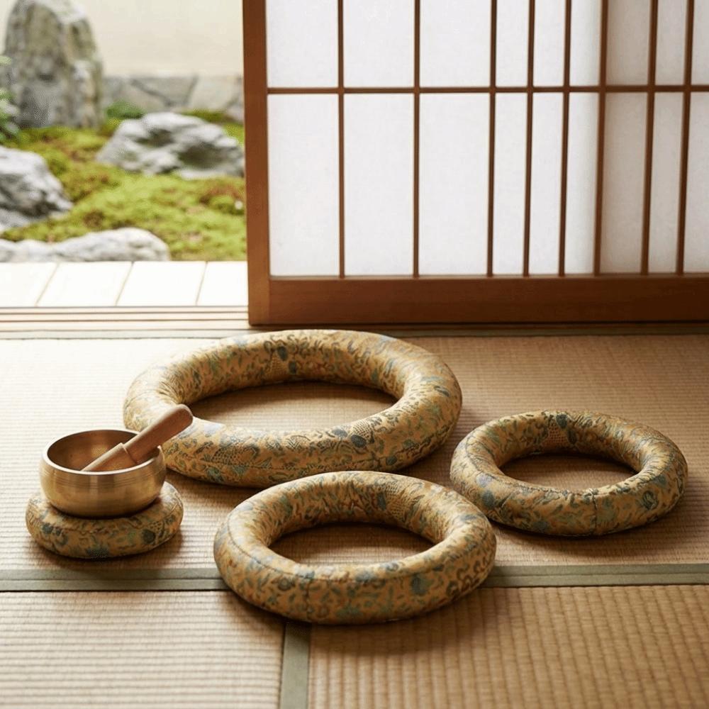 Donut Shape Sound Copper Out Mat Brocade Wooden Fish Coaster Singing Bowl Mat Meditation