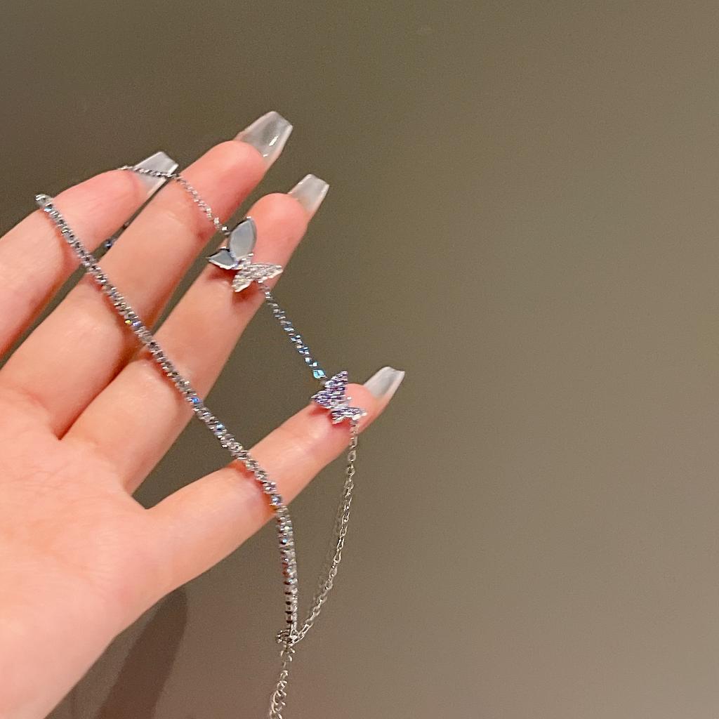 Double-Layer Exquisite Small Butterfly Bracelet 2023 Diamond-Embedded High-Grade INS Style Special-Interest Design Girlfriends Zircon Bracelet
