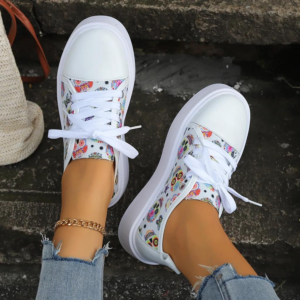 Fashion Large Size Canvas Shoes for Women's Printed Floral Casual Shoes Sneakers Platform Shoes