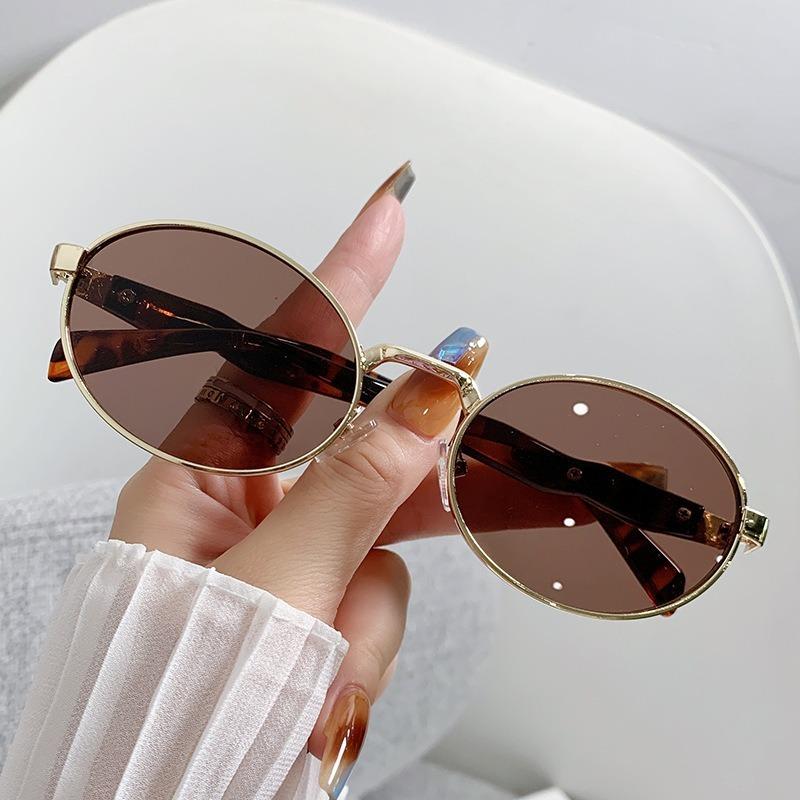 Эллиптические металлические персонализированные солнцезащитные очки женские модные ретро для уличной фотографии европейский американский стиль