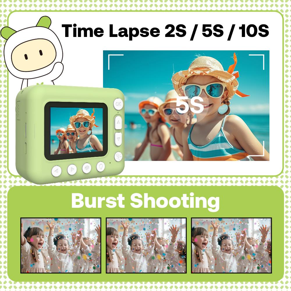 Детская камера мгновенной печати Детская камера 1080P Цифровая камера для детей 2,4-дюймовый IPS-экран 10-кратный зум
