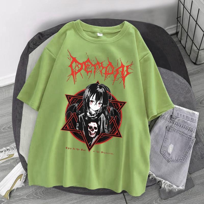Harajuku T-Shirt Aesthetic Gothic Punk Cartoon Short Sleeve O-Neck Tops Women Summer Loose Oversize Street Clothes