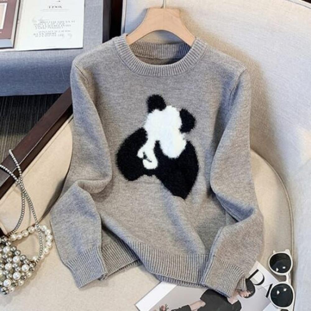 Navava Daily Casual Panda Long Sleeve Knit Tee Nk2589