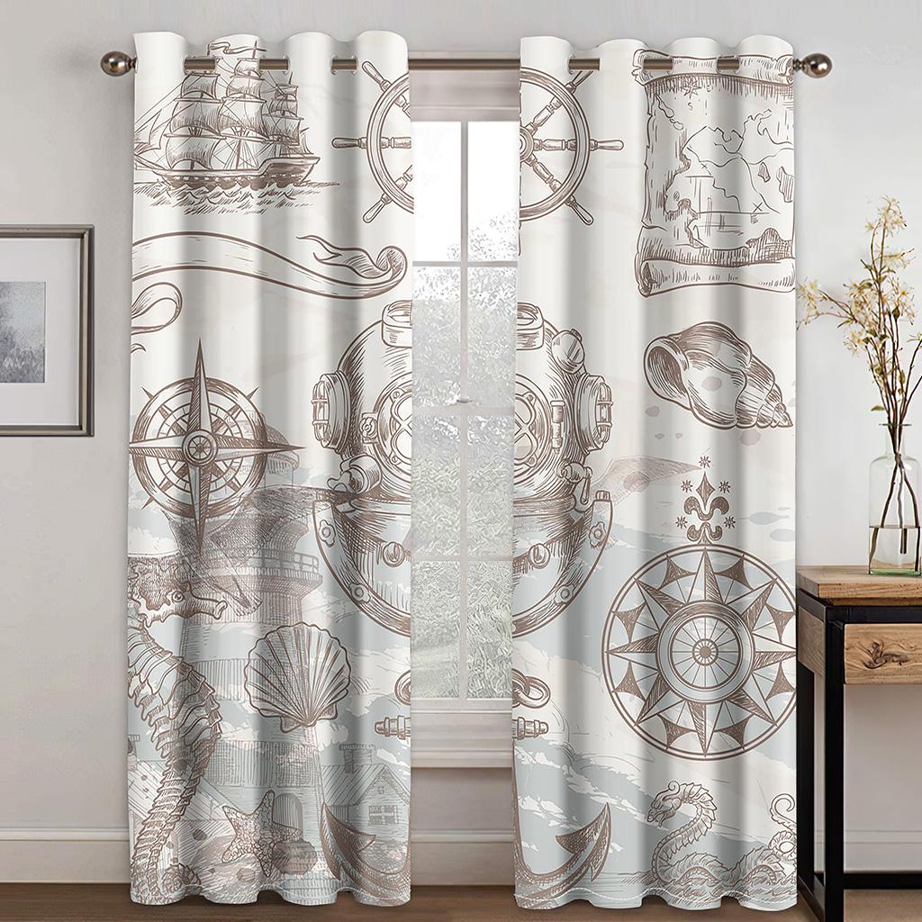 Дешевые Синий Средиземноморский Парусный Якорь Парусник Винтаж OceanWindow Шторы для Гостиной Спальни Декор 2 Шт. Бесплатная Доставка