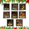 Seasonal Shelf Display Christmas Sea Glass Shadow Box Night Light, 3D Winter Snow Scene Wooden Decorative Lighted Frame Art with LED Warm Glow,