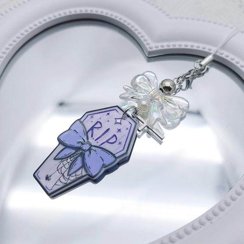 Bowknot Purple Coffin Hanging Pendant Sweet Phone Strap Bag Decoration Portable Hanging Lanyard Gift for Girls Women