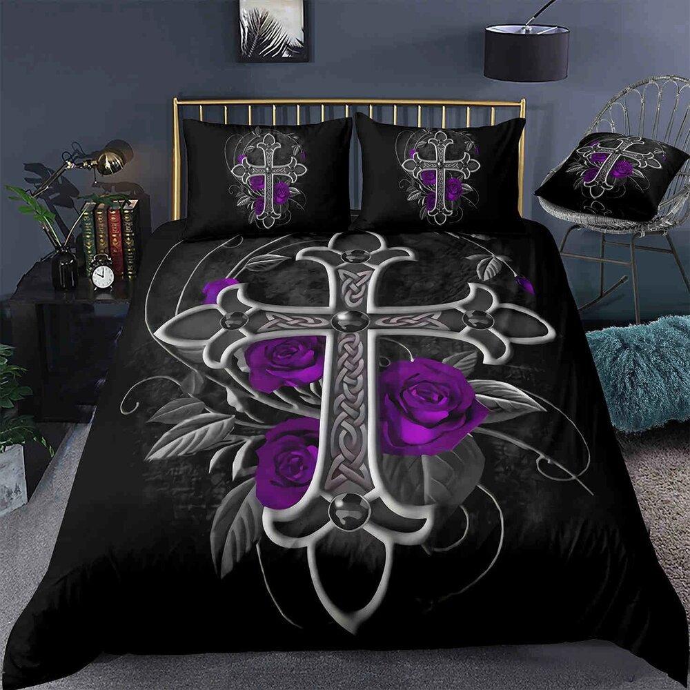 Jesus Cross Duvet Cover Set King Queen Size Christian Retro Design Polyester Quilt Cover for Teens Adult Jesus Christ Believer
