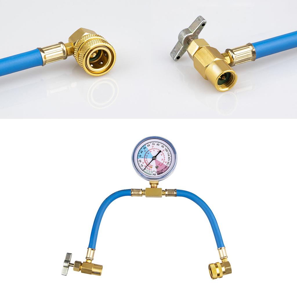 R134A Air Conditioner Gas Cooler Refrigerant Charging Pipe Tube AC Recharge Hose with Pressure Gauge for Car Automobile