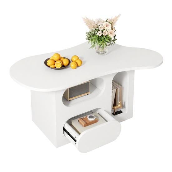 Coffee Table with Drawers, Cloud-Shaped Coffee Table with Open Storage Compartments, High-Quality Materials, 97 x 45 x 43.5