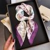 Luxury Floral Print Female Satin Neck Scarf Square Hair Scarves Foulard Head Band Shawls Wraps Neckerchief Bandana Women