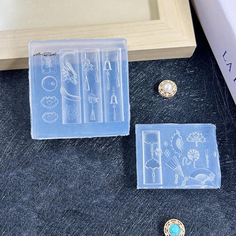 3D силиконовая форма для нейл-арта в китайском стиле, изысканный дракон, медные монеты, колокольчики, пуговицы, китайские узлы, дизайн веера для украшения ногтей