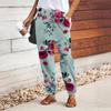Women 3D White Floral Fragments Print Pants Lace Up Elastic Waist Loose Trousers Casual Long Pants Trousers with Pockets