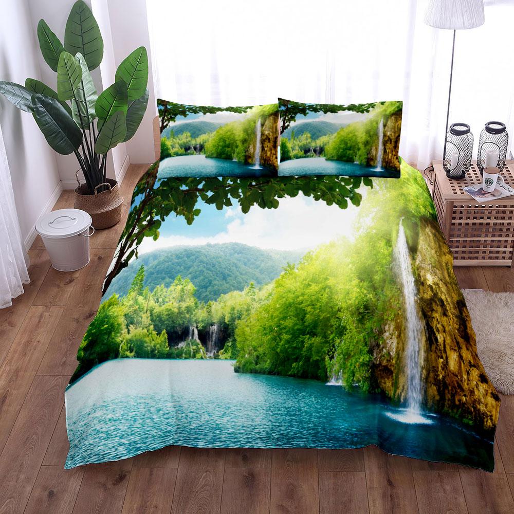 Comforter Nature Waterfall 3 Bedding Set King Queen Double Full Twin Single Size Set