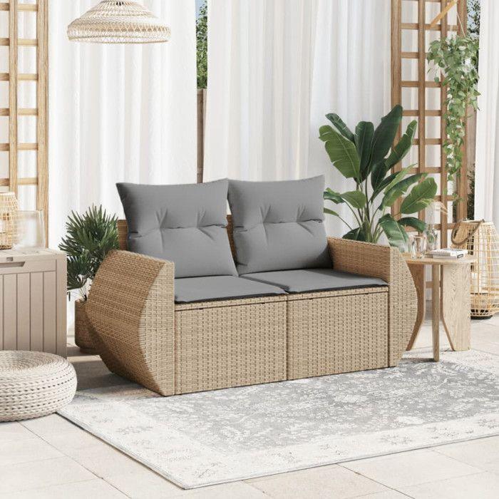 VidaXL Canapé de jardin avec coussins 2 places beige résine tressée 366107