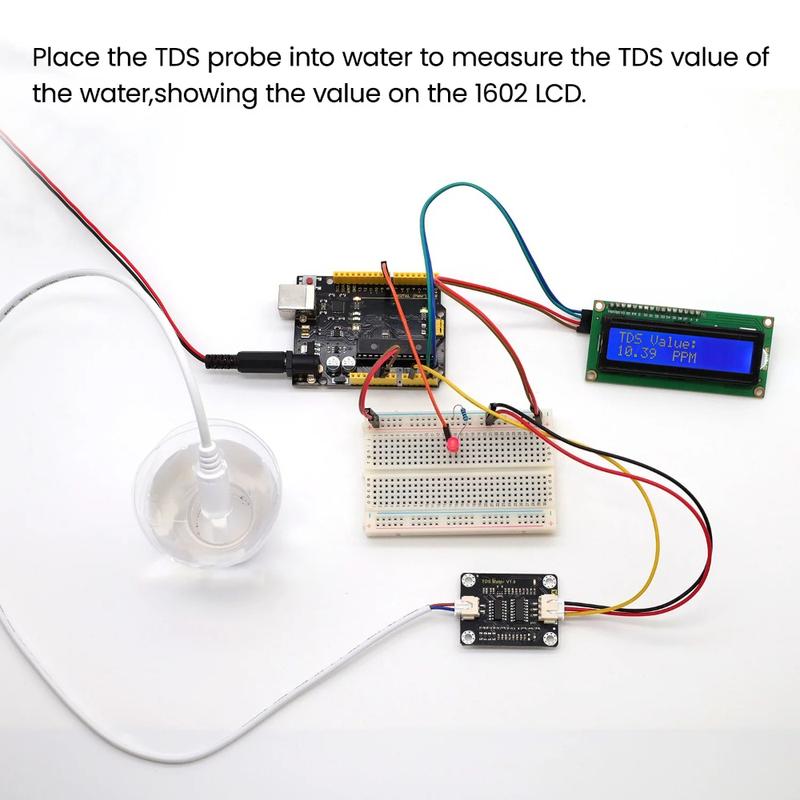 TDS-метр V1.0 Цифровой тестер датчика качества воды для определения чистоты, фильтрации, гидропоники. Совместим с Arduino, ESP32, Raspberry Pi