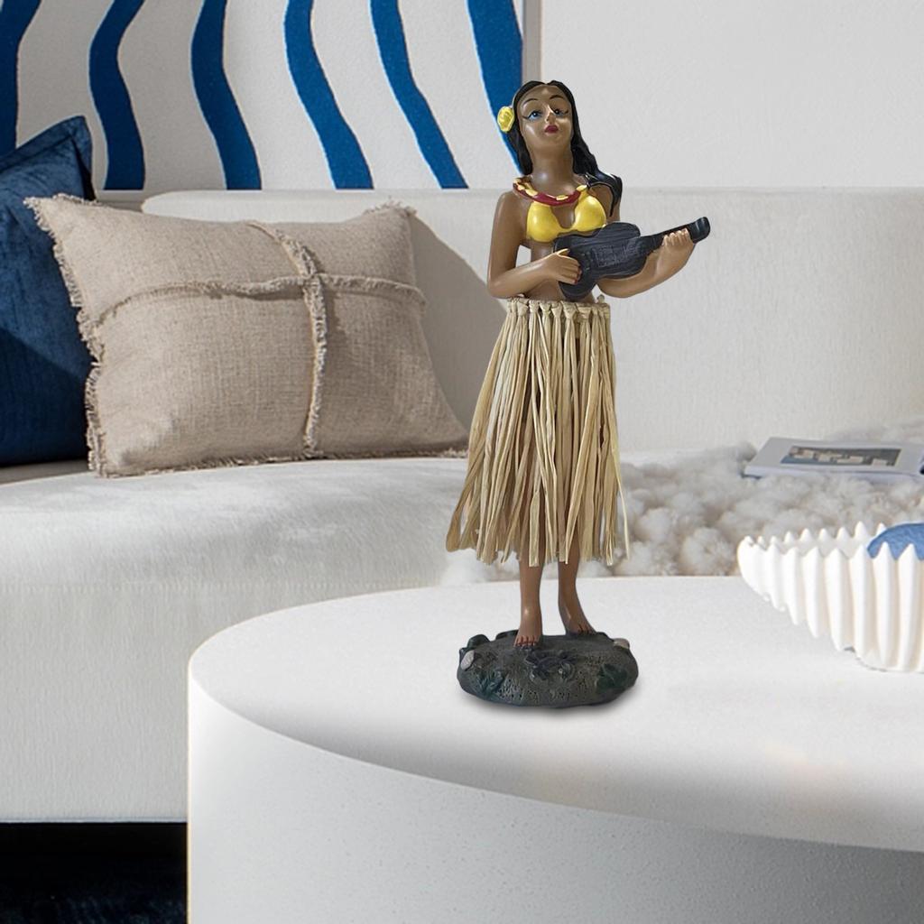 Кукла мини-размера Гавайская танцовщица с гитарой 6,29 дюйма Гавайская кукла Домашний декор Танцующая девушка Кукла на приборную панель Танцовщица Украшения