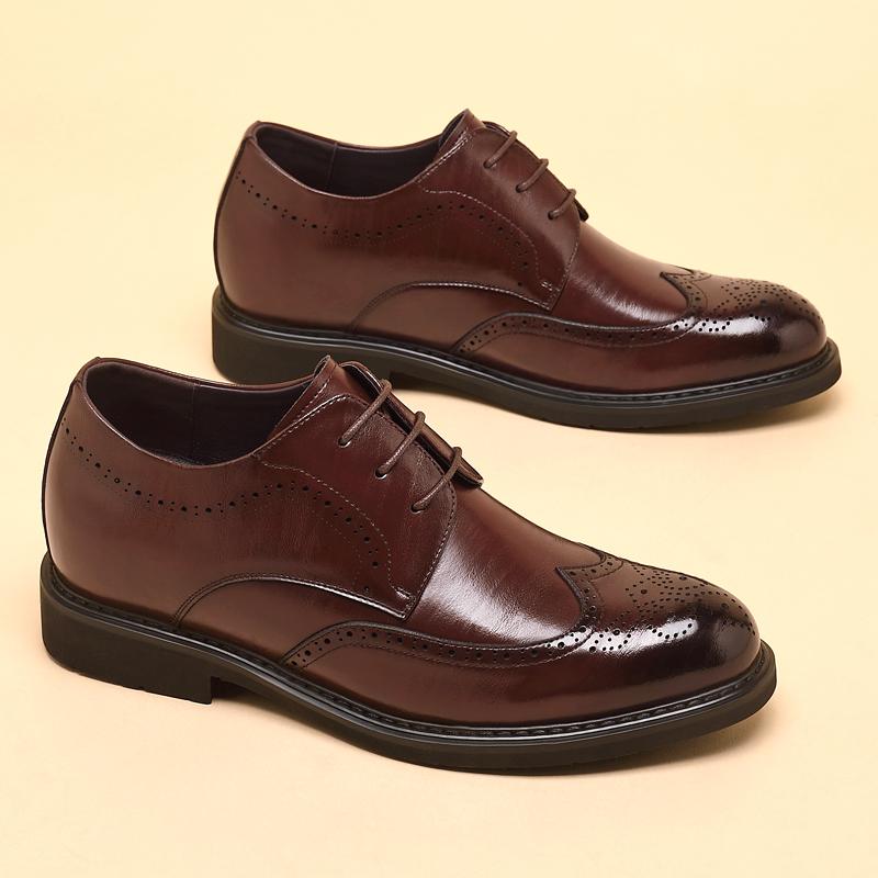 Fashion Men's Dress Brogues Elevator Shoes Platform Breathable Casual Business Luxury Genuine Leather Heightening Shoes 6 8CM Taller Man