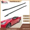 Fits Tesla Model 3, 2018+: V-style carbon fiber side skirts, rocker panels, and foot pedals.