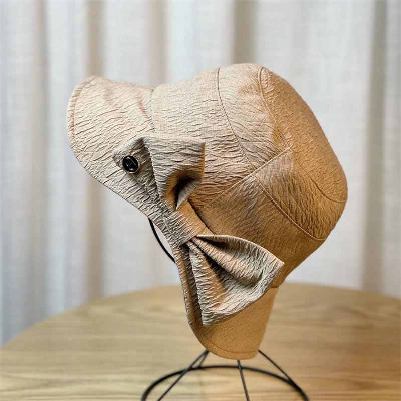 Women's Spring and Autumn Bow Basin Hat Korean Edition Fashion Fisherman Hat Can Tie Ponytail Sunshade Hat