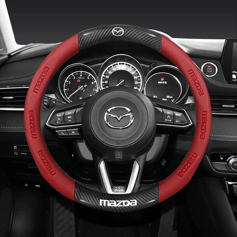 38 см Чехол на руль из углеродного волокна и кожи для Mazda 2 3 CX5 CX30 CX8 CX3 Mazda2 6 5 CX9 BT50 Автоаксессуары