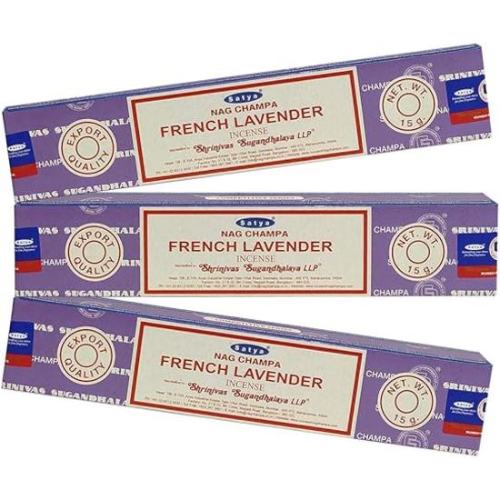 Ароматические палочки Satya Nag Champa French Lavender, упаковка из 3 коробок по 15 г каждая