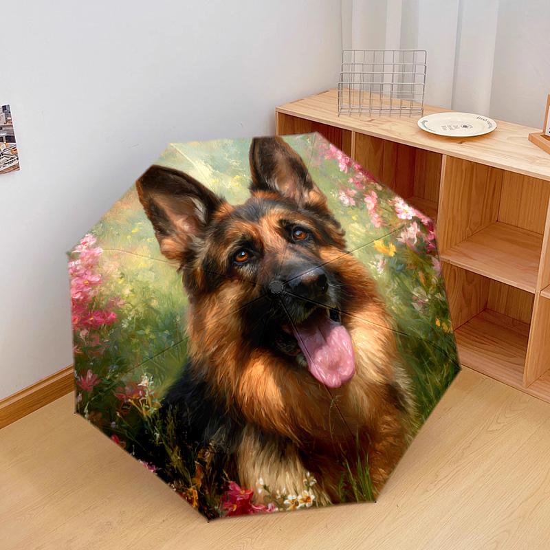 1 шт. Автоматический складной зонт - Рисунок немецкой овчарки, Портативный и складной дизайн с 8 спицами, Рождественские подарки на день рождения