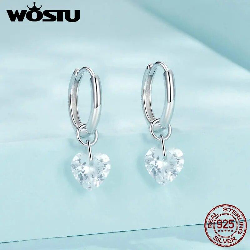WOSTU Original 925 Sterling Silver Heart Hoop Earrings Luxury Jewelry Earrings 10mm For Women Fine Jewelry Party Daily Gift