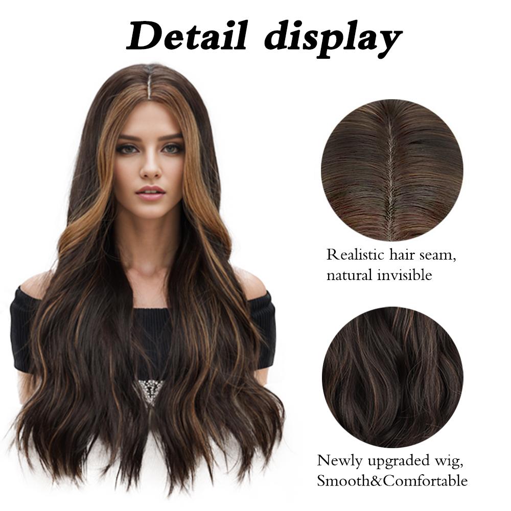 MISS WIG Синтетический длинный коричневый волнистый парик Коричневые парики для женщин 24-дюймовый парик средней части Натуральный парик для замены волос для ежедневного использования в косплее