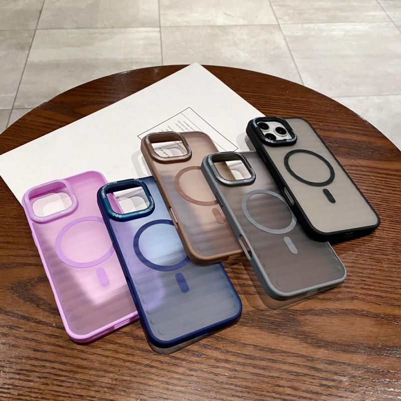 Матовый прозрачный чехол с металлическим кольцом для объектива для iPhone 16 15 14 Plus 13 12 11 Pro Max Stripe Magnetic Wireless Charger Cover