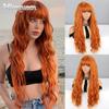 Женский длинный волнистый парик из оранжевых волос с челкой из синтетического волокна, повседневная одежда, косплей, натуральный глубокий волнистый парик, красочный парик