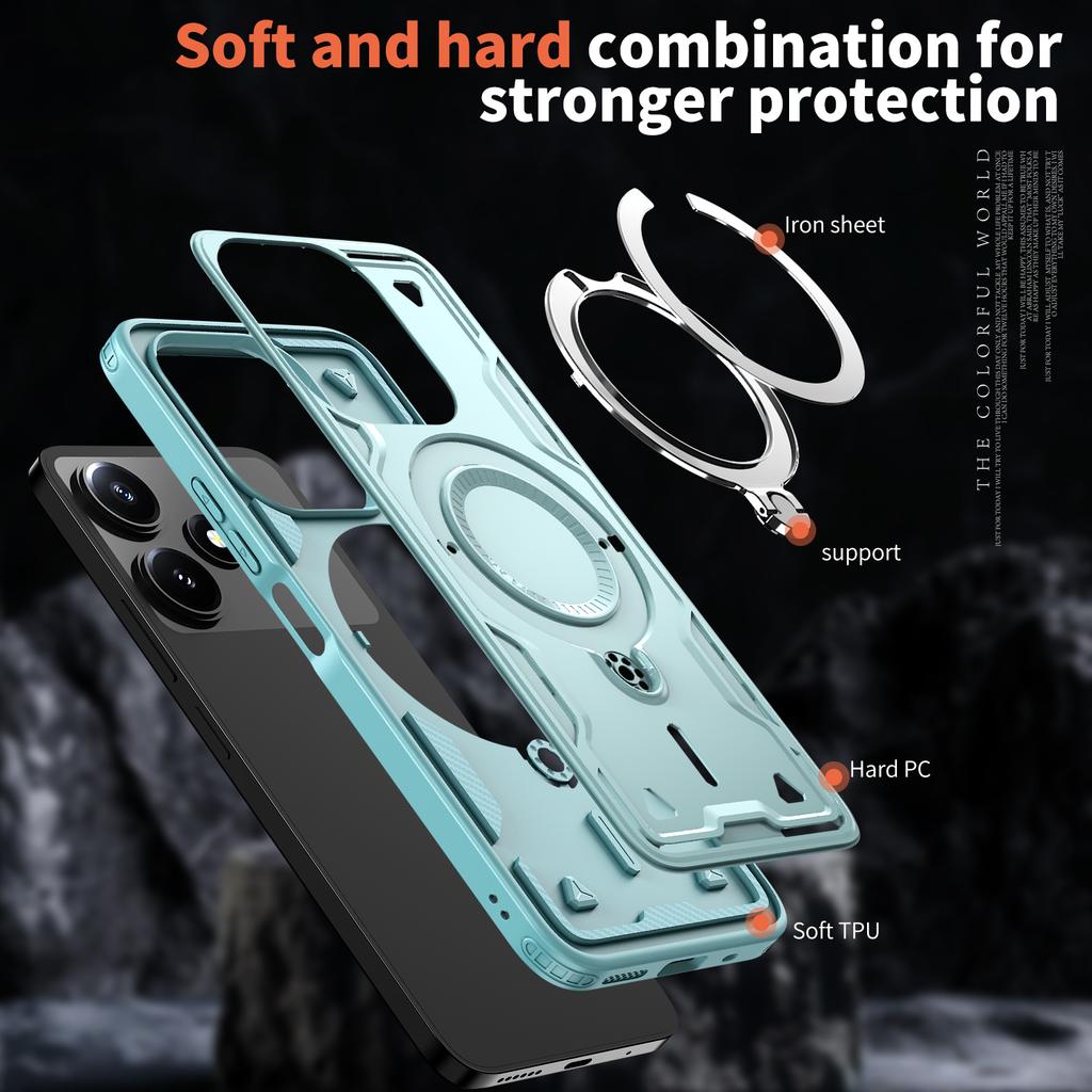 For Xiaomi Poco M6 Pro 5G/Redmi 12 5G (Global) Case Compatible with MagSafe Military Protection PC+TPU Kickstand Phone Cover