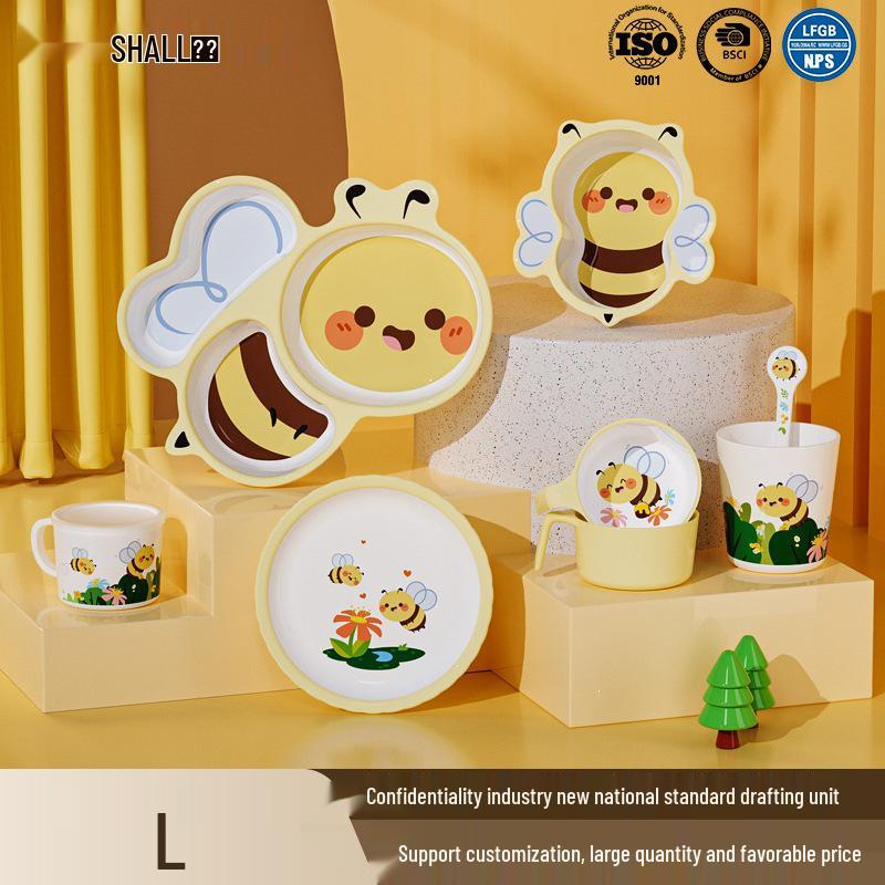 Little Bee Kids Tableware Set: Baby Plate, Bowl, Cup, Spoon - Cartoon Design Gift