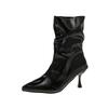 Fashion 7CM New Fashion Mid-calf Boots Women Pointed Toe Slim Short Ladies Booties Wedding Dress Shoes Autumn Winter Zapatos Mujer