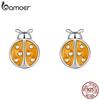 BAMOER стерлингового серебра 925 пробы, оранжевые серьги-гвоздики в форме божьей коровки для девочек, мини-покрытые платиной женские серьги-гвоздики, серебряные ювелирные изделия, подарок на вечеринку