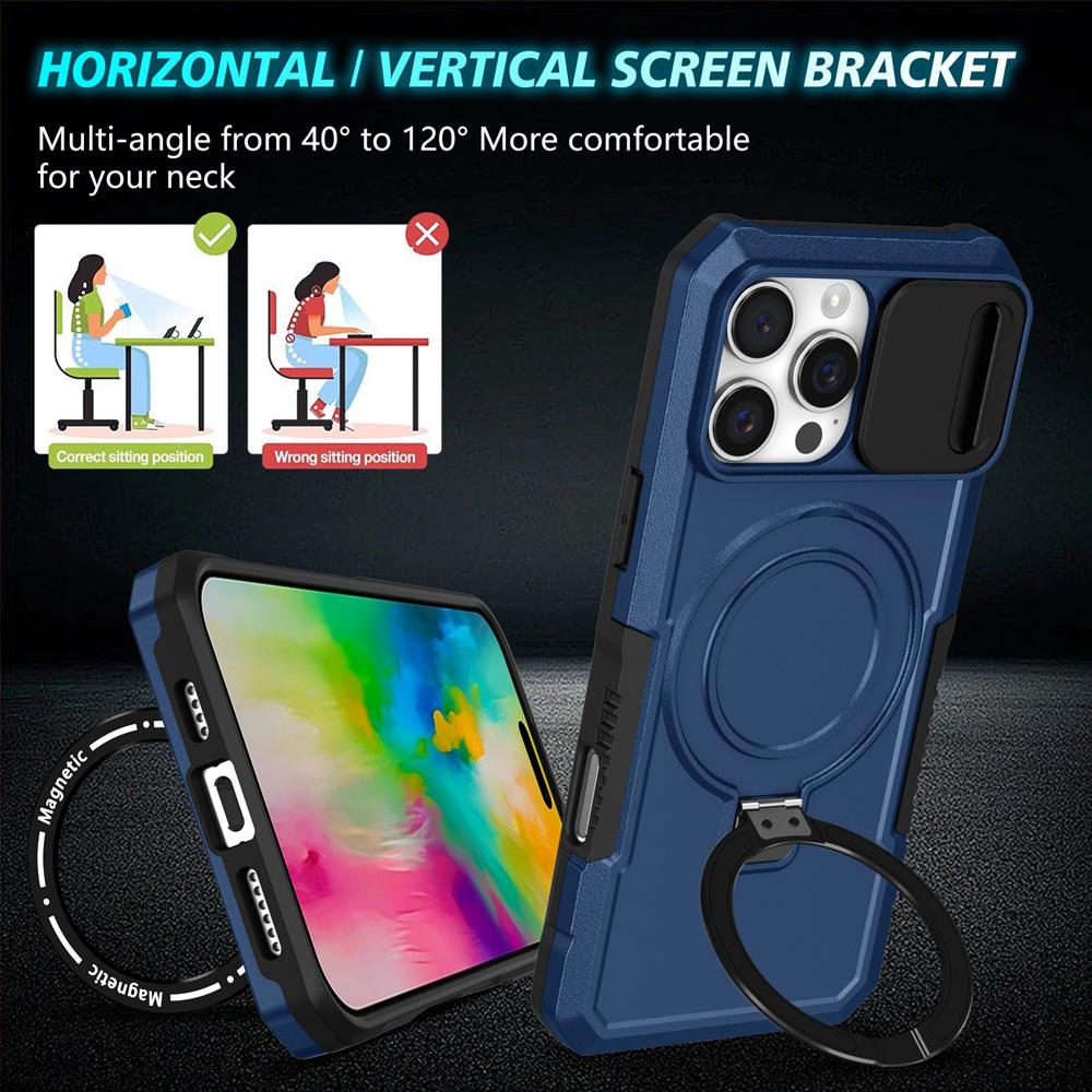 KEYSION Чехол-подставка с магнитным кольцом для MagSafe для iPhone 16 Pro Max Slide Camera Protection Противоударный чехол для телефона iPhone 16