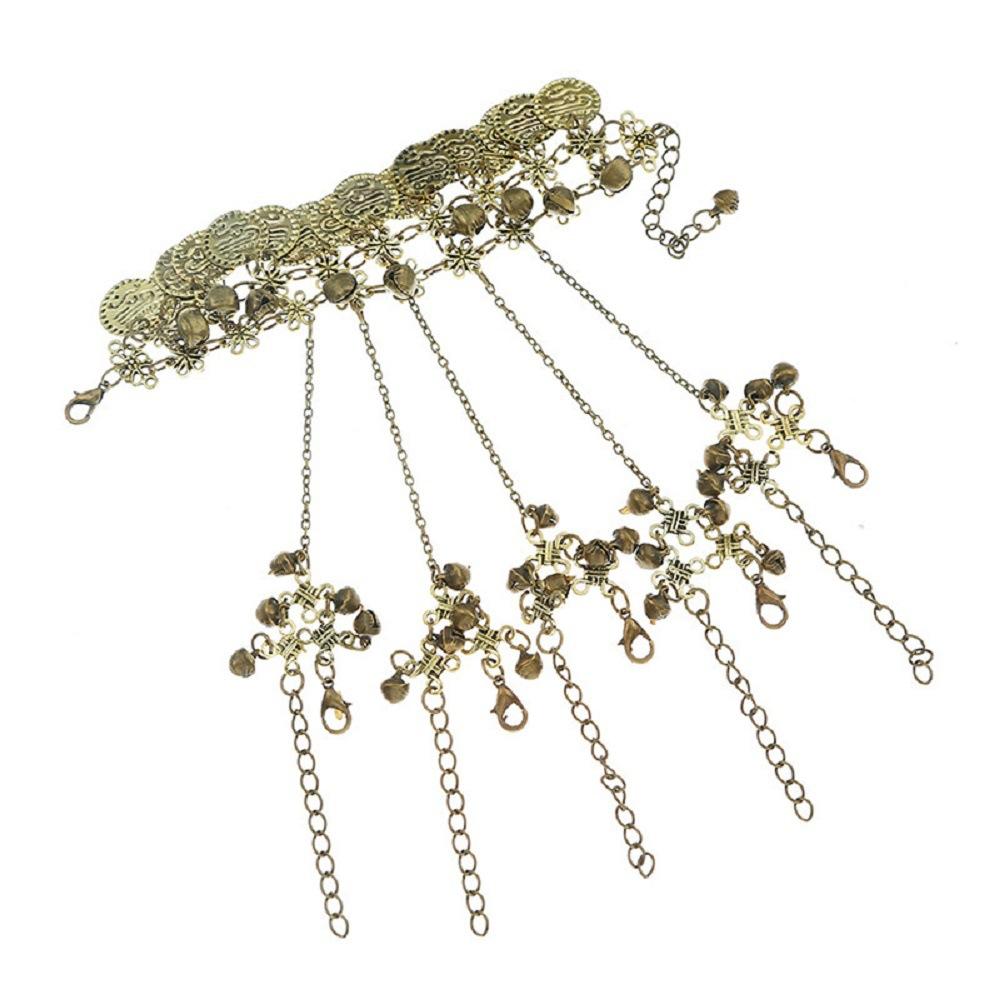 Ретро браслет Национальный браслет с монетой на палец и кисточкой для танцев с колокольчиком