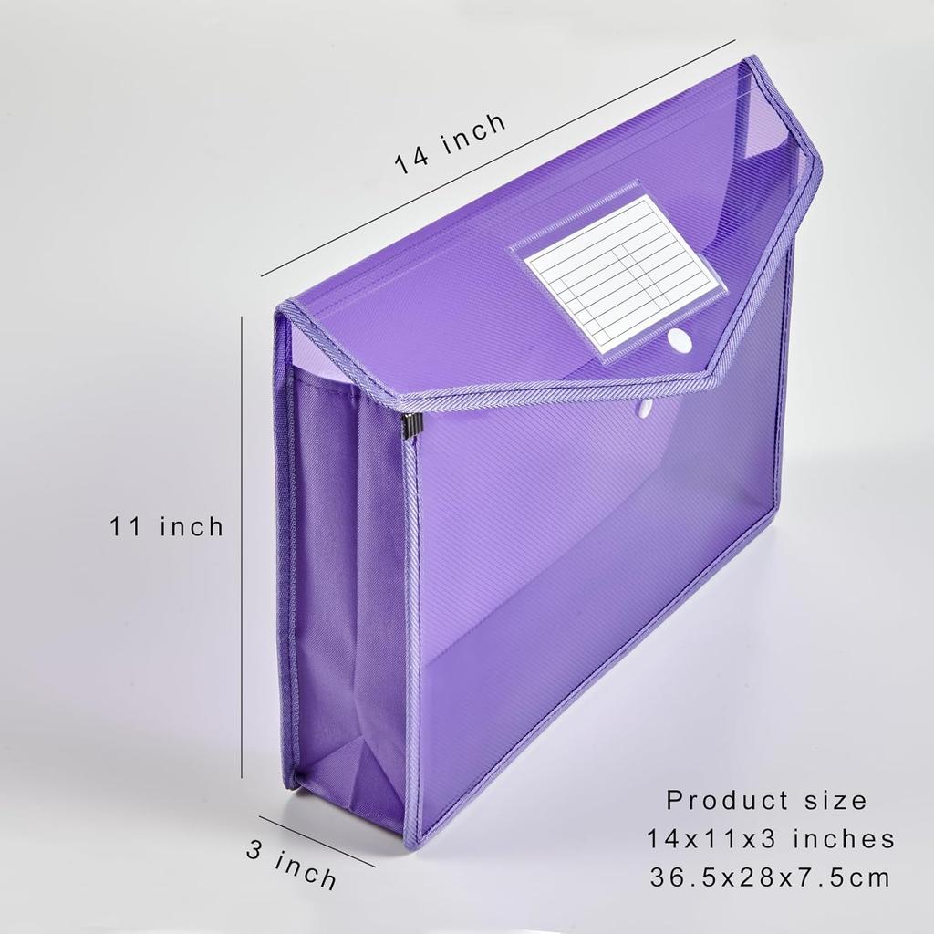 HOUYEE 10 Pieces Plastic Envelope Expanding File, Folder with Snap Closure and Pocket, Fit for US Letter Size & A4 Size,Waterproof Transparent File